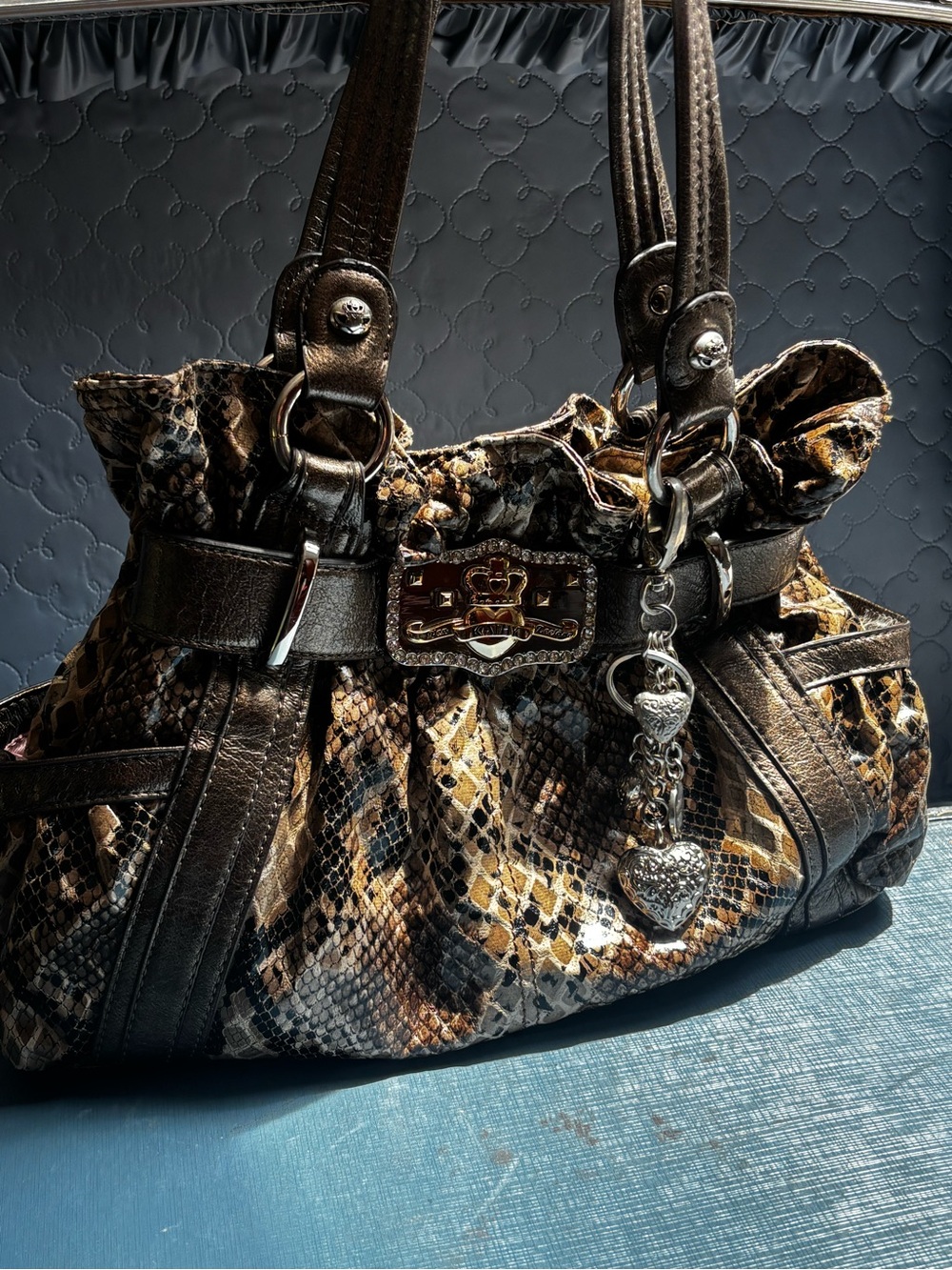 Kathy Van Zeeland Hobo Bag Bohemian Faux Leather Silver Crown Purse